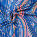 Blue and Bronze Waves Printed Silk Charmeuse Fabric - Rex Fabrics