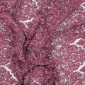 Wine Bugle Beads and Sequins Ikat on Embroidered Tulle Fabric - Rex Fabrics