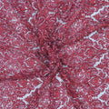 Dark Red Bugle Beads and Sequins Ikat on Embroidered Tulle Fabric - Rex Fabrics