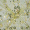 Yellow with Silver Bugle Beads and Rhinestones Floral on Embroidered Tulle Fabric - Rex Fabrics