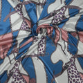 Blue White Belts and Chains Abstract Charmeuse Polyester Fabric - Rex Fabrics