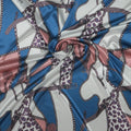Blue White Belts and Chains Abstract Charmeuse Polyester Fabric - Rex Fabrics