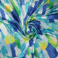 Aqua Blue Green Shades Abstract Charmeuse Polyester Fabric - Rex Fabrics