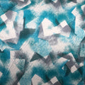 Aqua and White Painting Like Shades Abstract Charmeuse Polyester Fabric - Rex Fabrics