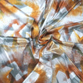 Burnt Orange and Silver Painting Like Shades Abstract Charmeuse Polyester Fabric - Rex Fabrics