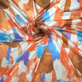 Rust and Orange Painting Like Abstract Charmeuse Polyester Fabric - Rex Fabrics