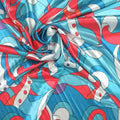 Coral Blue and Aqua Mosaic Abstract Charmeuse Polyester Fabric - Rex Fabrics
