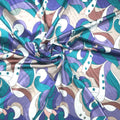 Purple Teal and Ivory Mosaic Abstract Charmeuse Polyester Fabric - Rex Fabrics
