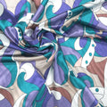 Purple Teal and Ivory Mosaic Abstract Charmeuse Polyester Fabric - Rex Fabrics