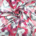 Fuchsia Magenta and White Abstract Charmeuse Polyester Fabric - Rex Fabrics