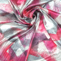 Fuchsia Magenta and White Abstract Charmeuse Polyester Fabric - Rex Fabrics