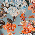 Light Gray/Blue Floral Design Ground Printed Silk Charmeuse Fabric - Rex Fabrics