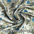 Gunmetal Metallic Background with Aqua Floral Textured Brocade Fabric - Rex Fabrics