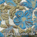 Metallic Background with Aqua Floral Textured Brocade Fabric - Rex Fabrics