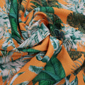Orange and Green Leaves Printed Crepe Polyester - Rex Fabrics