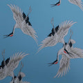 Blue and White Birds Crepe Printed Polyester - Rex Fabrics