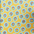 Yellow Background with Aqua Circles Crepe Printed Polyester - Rex Fabrics