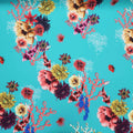 Turquoise Coral and Floral Crepe Printed Polyester - Rex Fabrics