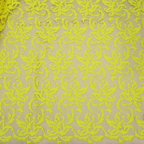 Yellow Arabesque Embroidered Tulle Fabric - Rex Fabrics