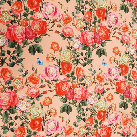 Peach Background with Multicolored Floral Printed Fabric - Rex Fabrics