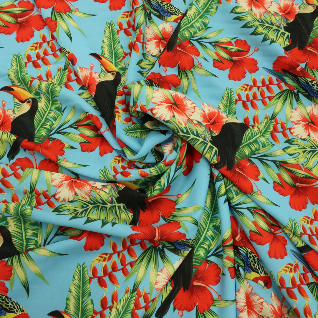 Blue Background with Multicolored Floral Printed Fabric | Rex Fabrics