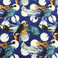 Leaves and Birdie on a Dark Blue Background Dots Printed Fabric - Rex Fabrics
