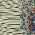 Off White Background with Multicolored Floral and Black Stripes Printed Fabric - Rex Fabrics