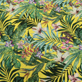 Yellow Background with Multicolored Leaves and Floral Printed Fabric - Rex Fabrics