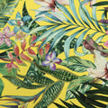 Yellow Background with Multicolored Leaves and Floral Printed Fabric - Rex Fabrics
