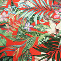 Red Background with Multicolored Leaves Printed Fabric - Rex Fabrics