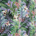 Purple Background with Green Leaves and  Multicolored Floral Printed Fabric - Rex Fabrics