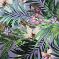 Purple Background with Green Leaves and  Multicolored Floral Printed Fabric - Rex Fabrics