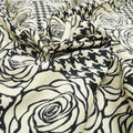 Ivory Floral and Houndstooth Printed Polyester Crepe - Rex Fabrics