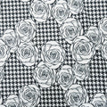 Black and White Floral on Houndstooth Printed Polyester Crepe - Rex Fabrics