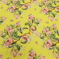 Yellow Background with Pink Floral Printed Fabric - Rex Fabrics