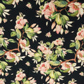 Black Background with Pink  Floral Printed Fabric - Rex Fabrics
