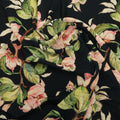 Black Background with Pink  Floral Printed Fabric - Rex Fabrics