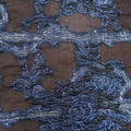 Silver and Blue On a Black Sheer Background Floral Polyester Lurex Brocade Fabric - Rex Fabrics