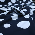 White Circles on Navy Printed Polyester Crepe - Rex Fabrics
