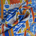 White and Blue Abstract Polyester Print Fabric - Rex Fabrics