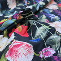 Multicolored Floral on Black Printed Polyester Crepe - Rex Fabrics