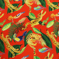 Orange Background with Multicolored Leaves and Animals Printed Fabric - Rex Fabrics
