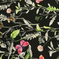 Black Background with Multicolored Floral and Pink Butterfly Printed Fabric - Rex Fabrics