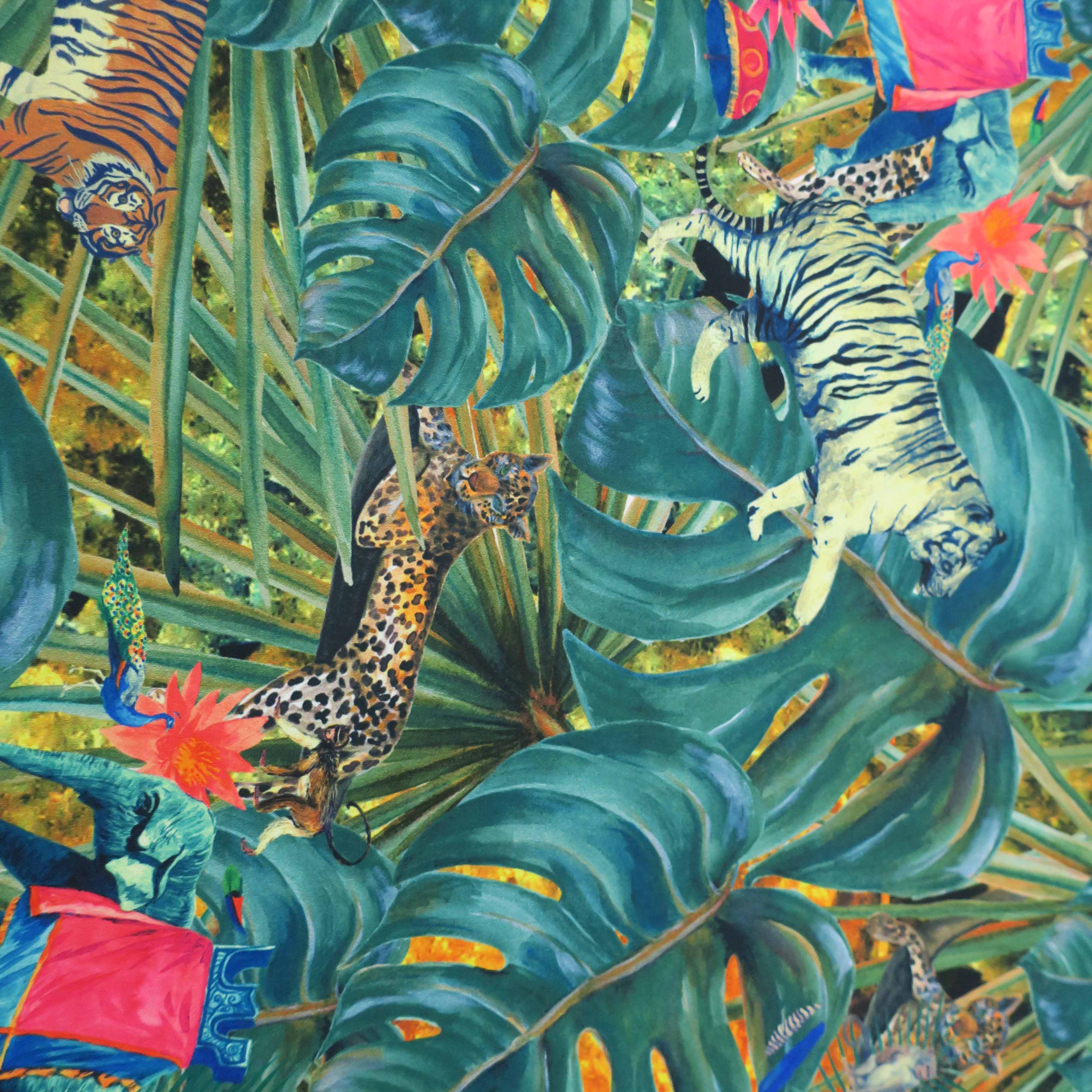 Green and Fuchsia Floral Polyester Print Fabric Rex Fabrics