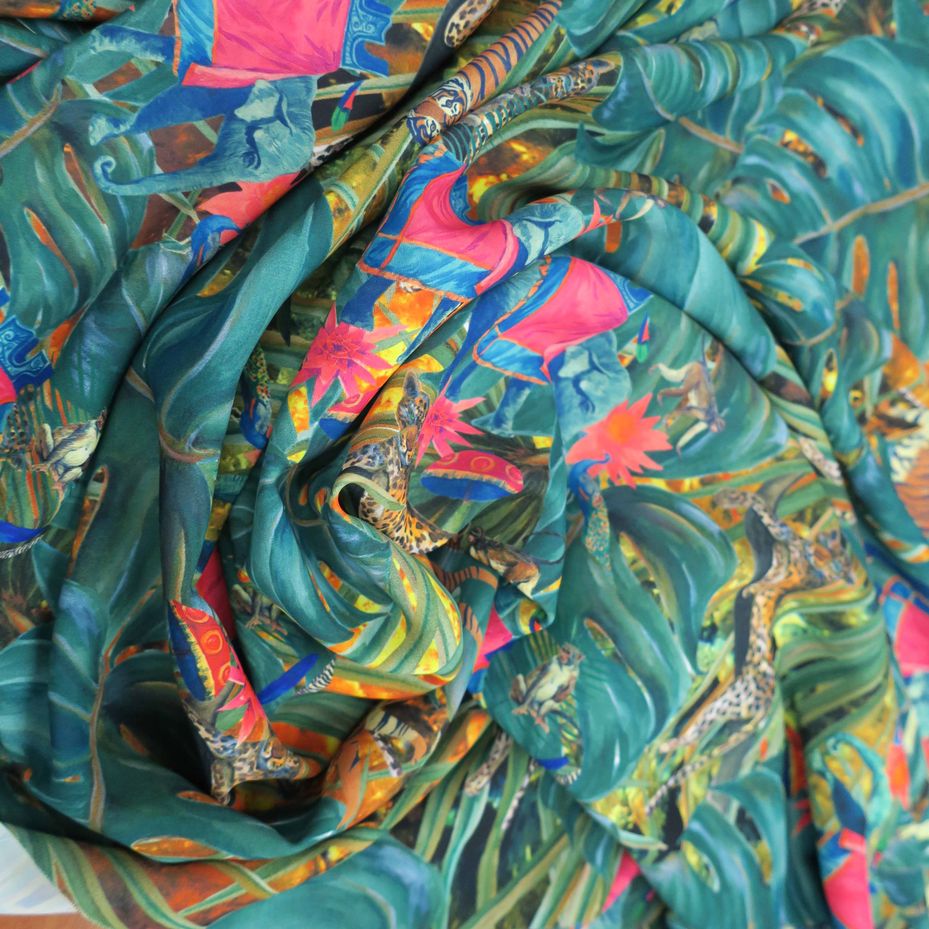 Green and Fuchsia Floral Polyester Print Fabric Rex Fabrics