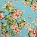 Blue Background with Pink Floral Printed Fabric - Rex Fabrics
