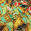 Multicolored Turquoise Green Arabesque and Floral Printed Fabric - Rex Fabrics