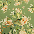 Green Background with Ivory Floral Printed Fabric - Rex Fabrics
