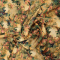 Beige Background with Coral, Green, Orange Arabesque Printed Fabric - Rex Fabrics