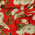 Red Background with Off White Floral Printed Fabric - Rex Fabrics